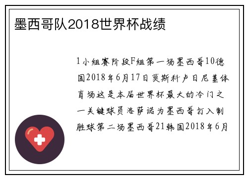 墨西哥队2018世界杯战绩